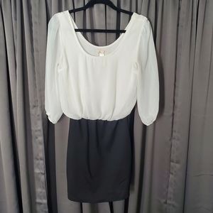 L8teR Women's small dress White blousy top and fitted black skirt bottom.